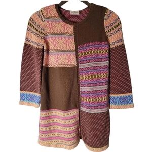 HANNA ANDERSSON Girls brown base colorful knit casual school dress, size 6/7